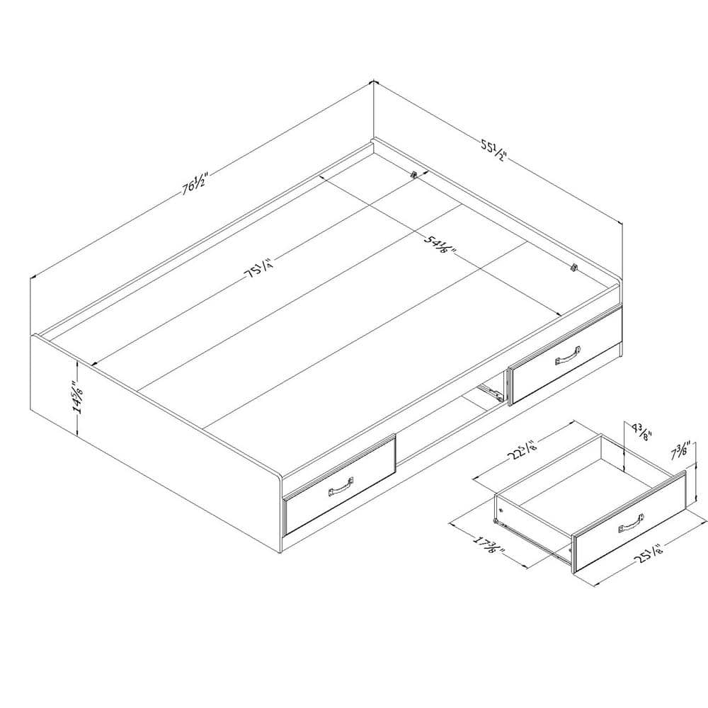 Blueberry Full Platform Bed with 3 Storage Drawers