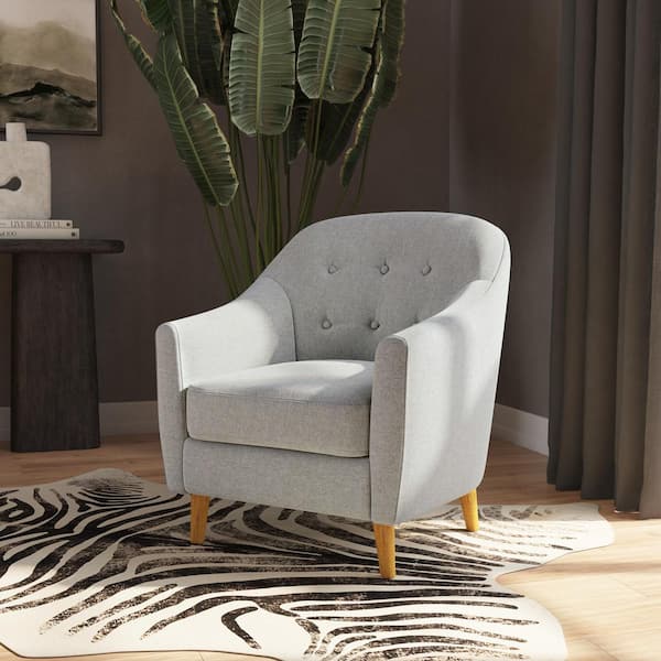 Gray Solid Woven Polyester Upholstered Button Tufted Accent Chair