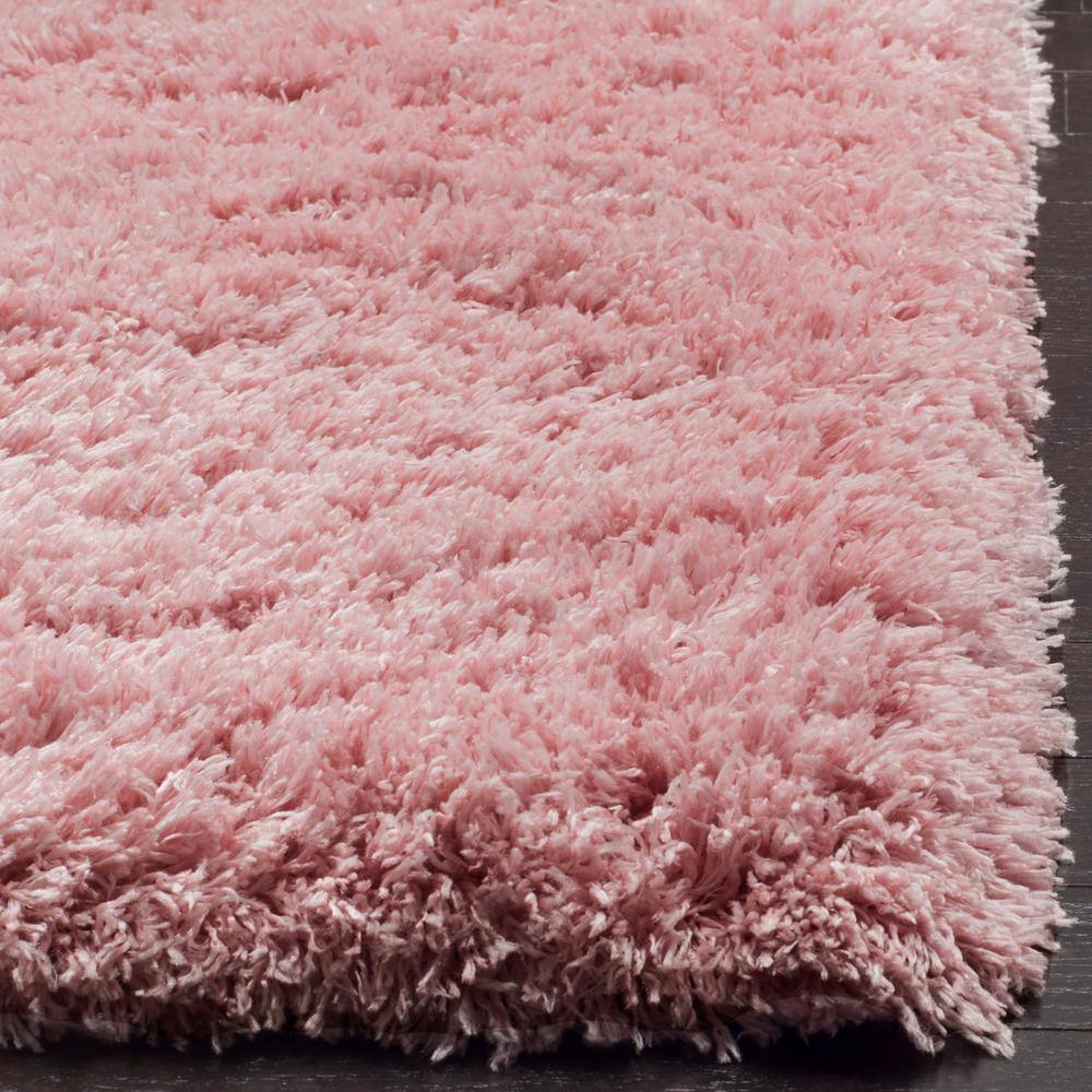 Light Pink Round Hand-Knotted Shag Area Rug