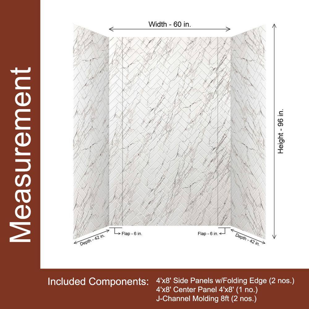 Marble Herringbone Tile PVC Tub and Shower Wall Panels