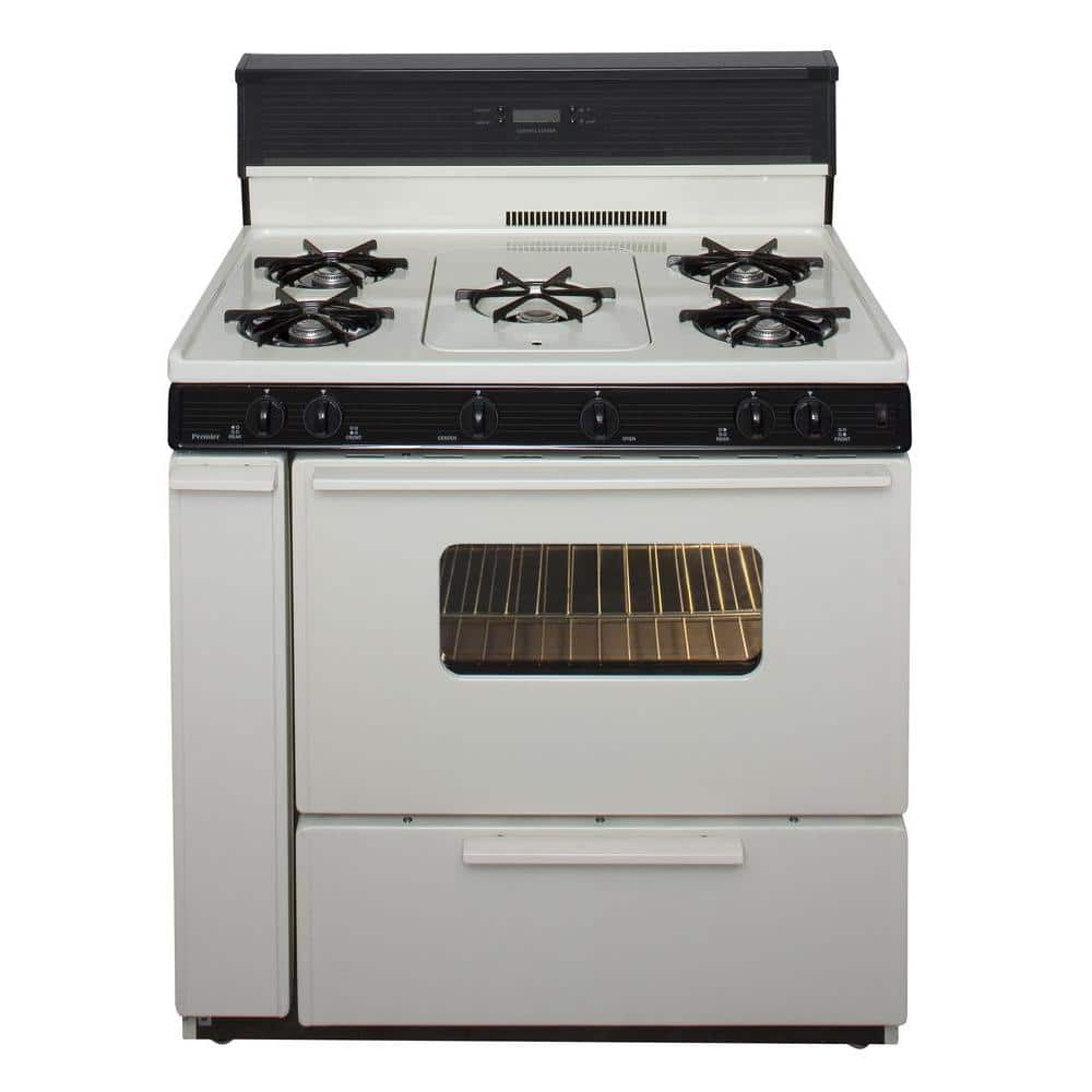 36 in. 3.91 cu. ft. Freestanding Gas Range with 5th Burner and Griddle Package in Biscuit -  Premier, SLK249TP