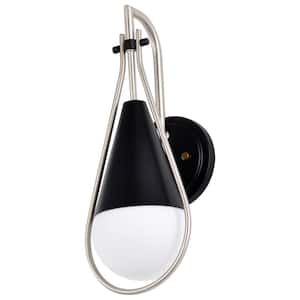 Admiral 6.5 in. 1-Light Matte Black Wall Sconce with White Opal Glass Shade
