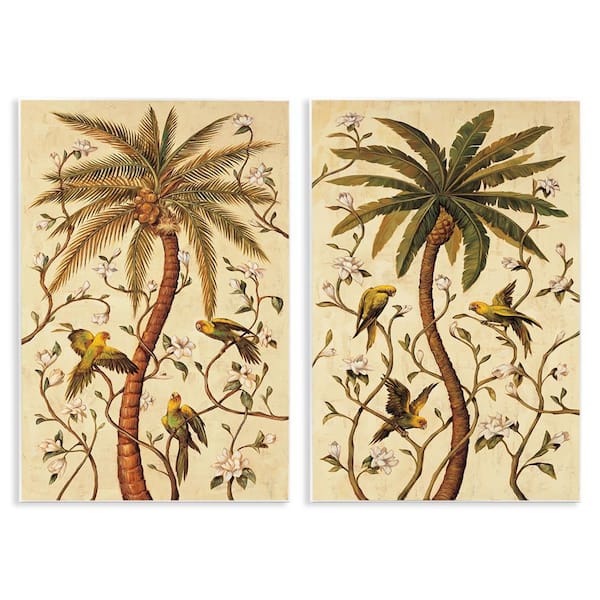 Stupell Industries Parrots & Curving Palm Trees by Rodolfo Jimenez 2 Pieces Unframed Nature Graphic Art Print 19 in. x 13 in.