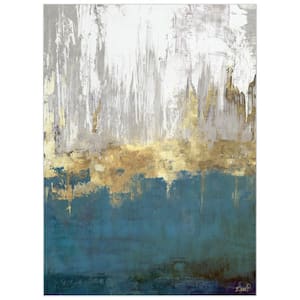 Golden Blue 8' x 10' Horizons Washable Abstract Art Area Rug Power-loomed Heavenly Softness with Non-Slipping Backing