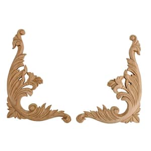 12 in. x 9-1/8 in. x 5/8 in. Unfinished Large Hand Carved North American Solid Cherry Wood Onlay Acanthus Wood Scroll