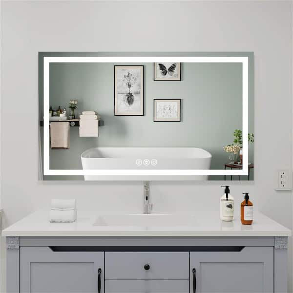 INSTER MOC 60 in. W x 36 in. H Large Rectangular Frameless LED Lighted Wall Mount Bathroom Vanity Mirror with Memory Function