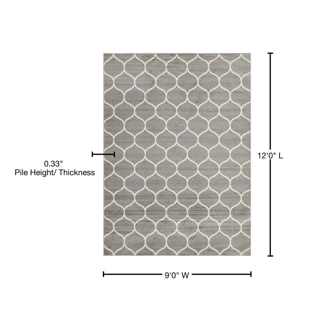 Elegant Light Gray Trellis 9' x 12' Synthetic Area Rug