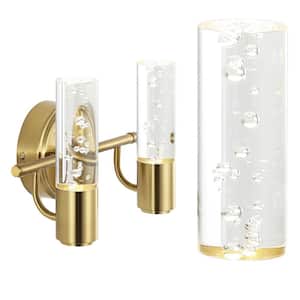 Bolha 10.75 in. 2-Light Brass Gold Minimalist Modern Bubble Acrylic/Iron Integrated LED Vanity Light
