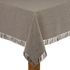 Homespun Fringed 70 in. Round Chocolate Checkered 100% Cotton Tablecloth