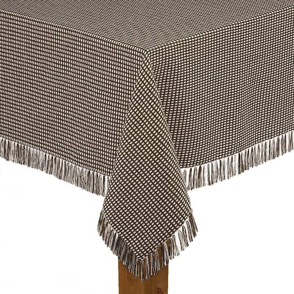 Lintex Homespun Fringed 70 in. Round Chocolate Checkered 100% Cotton Tablecloth