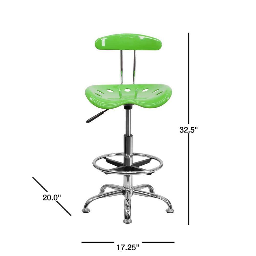 Vibrant Apple Green and Chrome Adjustable Drafting Stool with Tractor Seat
