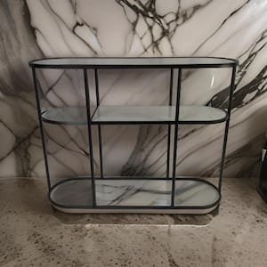 39.5 in. Black Rectangle Glass Plant Stand with 1-Tier