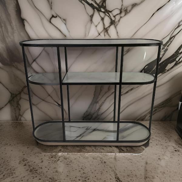 Benjara 39.5 in. Black Rectangle Glass Plant Stand with 1-Tier