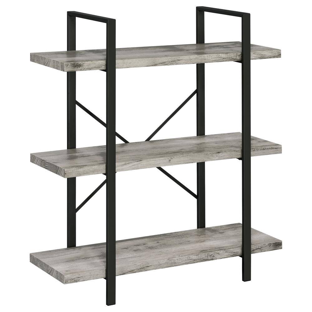 Pearl Silver Transitional 3-Shelf Bookcase in Gray Driftwood