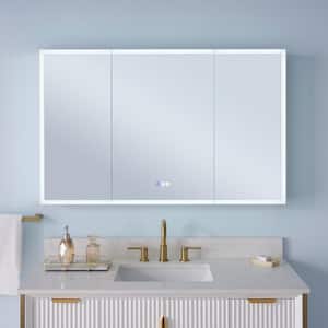 48 in. W x 30 in. H Rectangular Recessed/Surface LED Medicine Cabinet with Mirror, Sensor Night Light, 3x Magnifier, USB