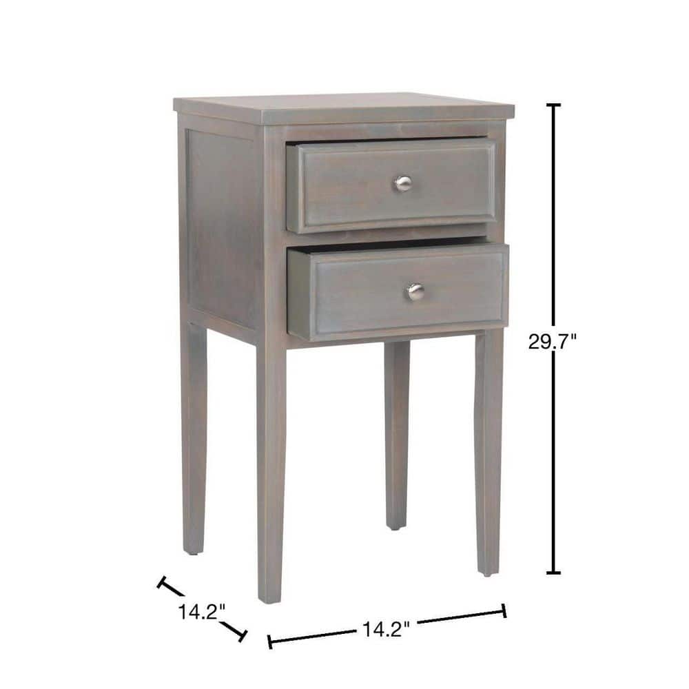 Transitional Ash Grey Elm Wood Nightstand with Metal Pulls