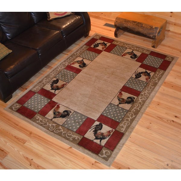 American Destination Ivory Barnyard Country Multi-Color 5 ft. x 8 ft. Area Rug