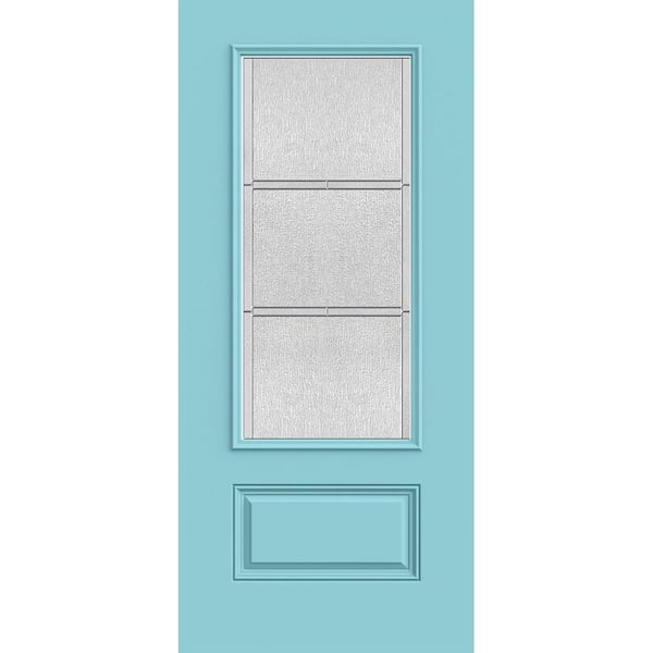 JELD-WEN 36 in. x 80 in. 3/4 Lite Eastfield Decorative Glass Caribbean Blue Fiberglass Front Door Slab
