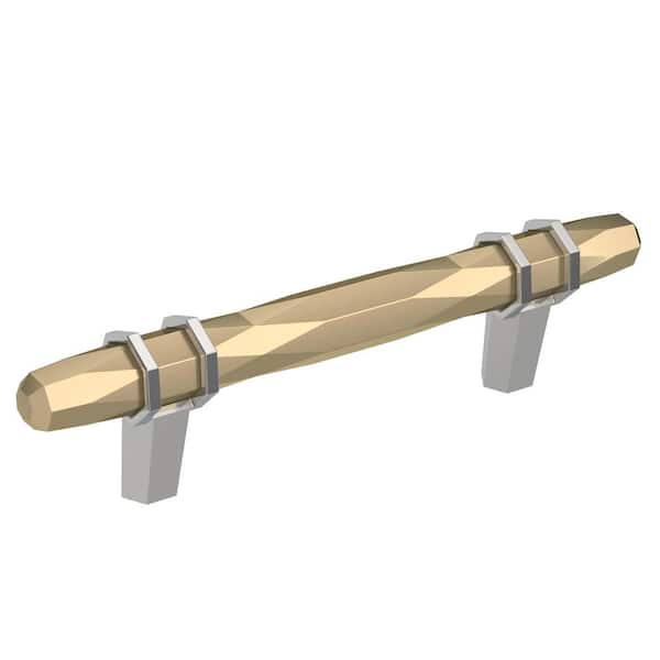 London 3-3/4 in. (96mm) Modern Golden Champagne/Polished Chrome Bar Cabinet Pull