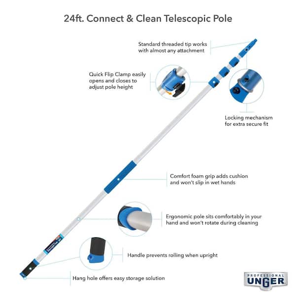 Unger 24 ft. Aluminum Telescoping Pole with Connect and Clean Locking Cone  and Quick-Flip Clamps 972980 - The Home Depot