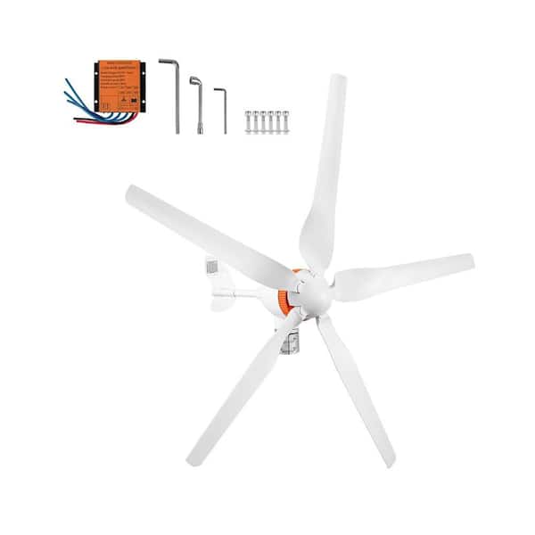 Lukyamzn 500-Watt 5 Blades Auto Adjust Windward Direction Wind Turbine Generator with MPPT Controller & Wind Turbine Kit, White
