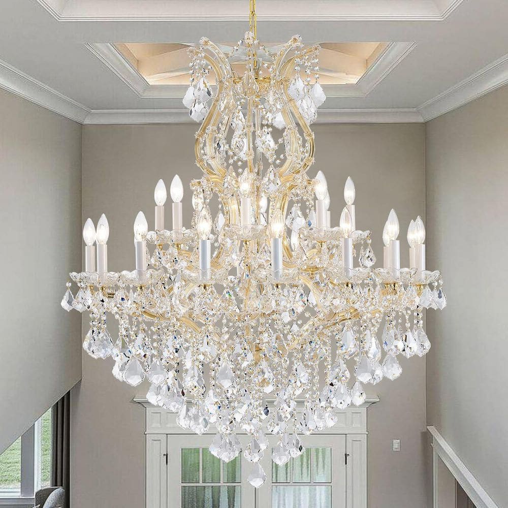 YUYI D35. 4in. 24-Light Modern Gold Candle Crystal Chandelier
