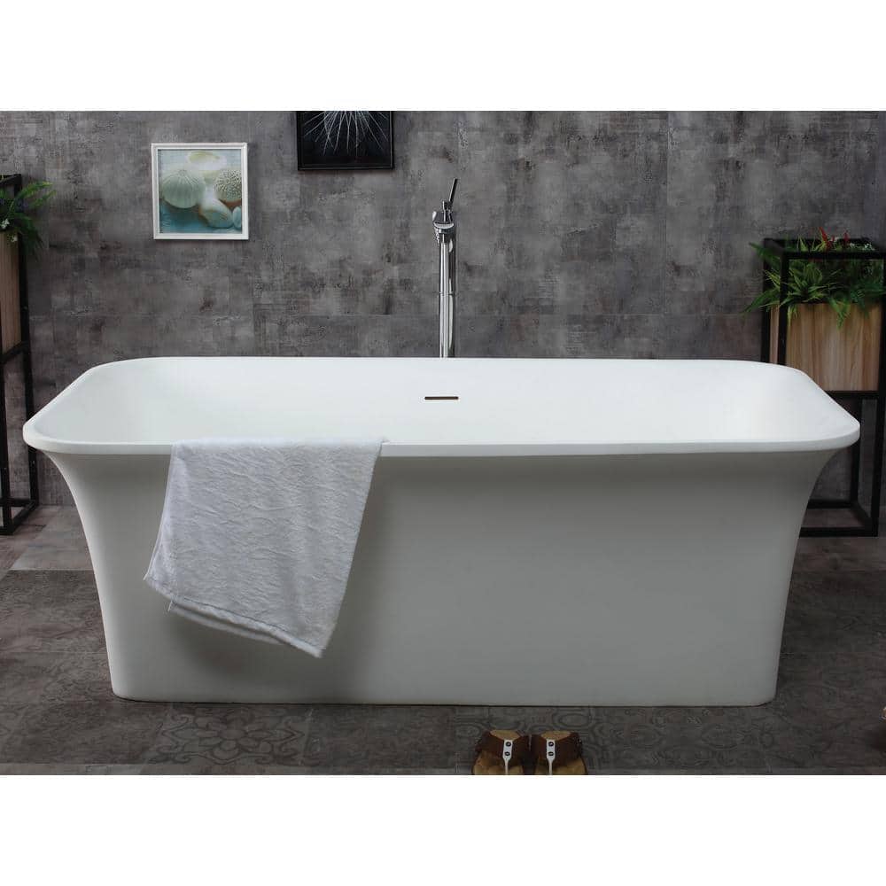 67-Inch Matte White Resin Freestanding Soaking Bathtub