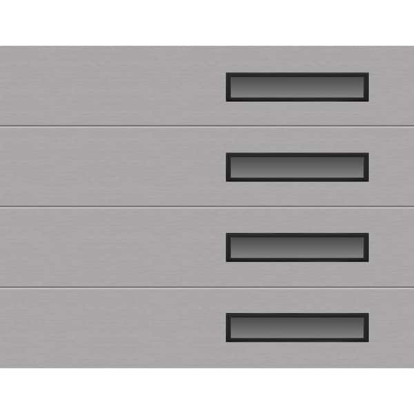 Modern Steel 9 ft. X 7 ft. 18.4 R-Value Insulated Matte Lustra Silver Garage Door with Slim Windows