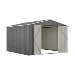 Outsunny 10.6 ft. x 9.1 ft. x 6.3 ft. Grey Metal Garden Shed with