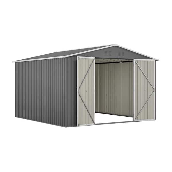 Gray 10 ft. W x 10 ft. D Metal Outdoor Storage Shed with Updated Frame Structure and Lockable Doors (100 sq. ft.)