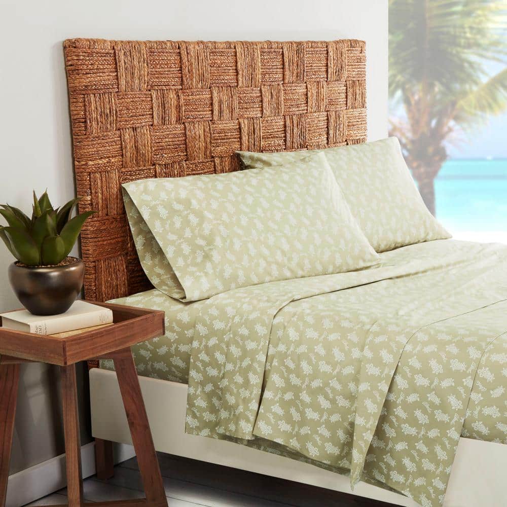 Aloha Pineapple Green Cotton Percale Queen Sheet Set