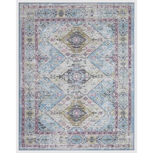 Eden Collection Aubosson Blue 8 ft. x 10 ft. Machine Washable Traditional Indoor Area Rug