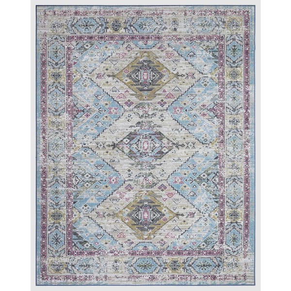 Concord Global Trading Eden Collection Aubosson Blue 8 ft. x 10 ft. Machine Washable Traditional Indoor Area Rug