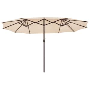 15 ft. x 9 ft. Double-Sided Rectangular Outdoor Patio Market Umbrella in Beige