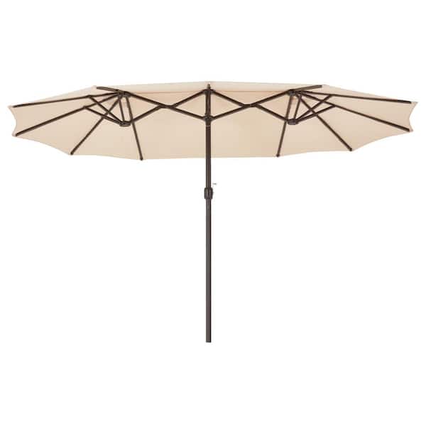 Unbranded 15 ft. x 9 ft. Double-Sided Rectangular Outdoor Patio Market Umbrella in Beige