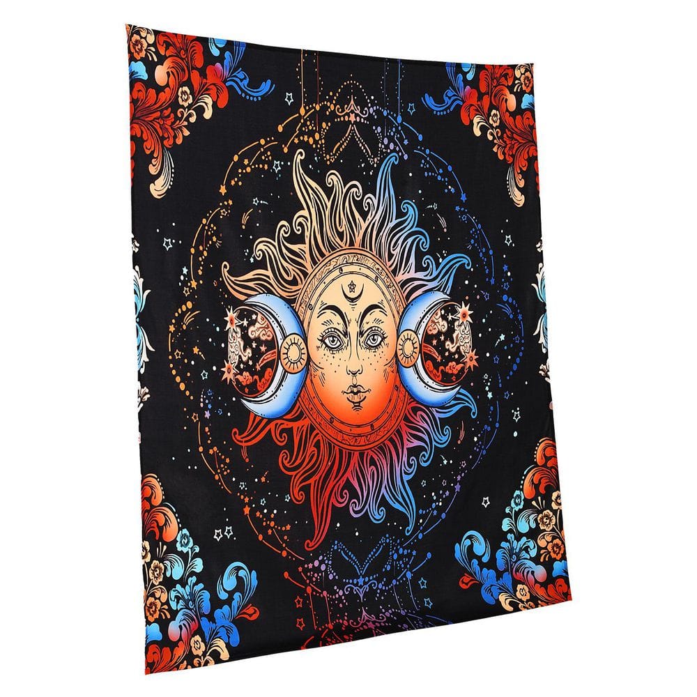 Sun and Moon Tapestry, Black Psychedelic Mystic Floral Aesthetic Wall Tapestry, Vintage Wall Blanket for Home Decoration price history on PriceWatchPro