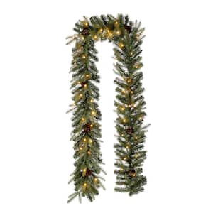 9 ft. L Pre-Lit Greenery Pine Cone Artificial Christmas Garland with Warm White LED Light