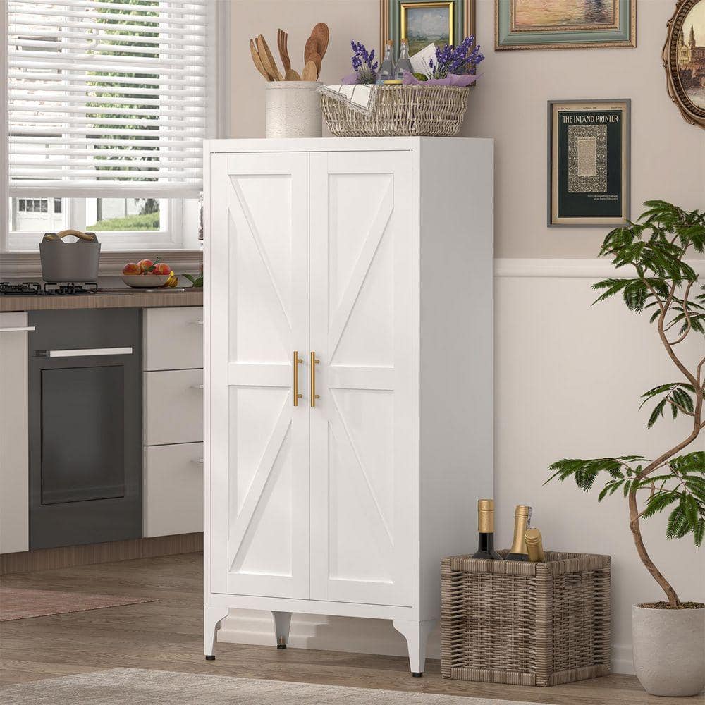 47 in. White Steel Kitchen Storage Cabinet, 4-Tier Bookcase w/ Adjustable Shelves for Dining Area, Bedroom and Office