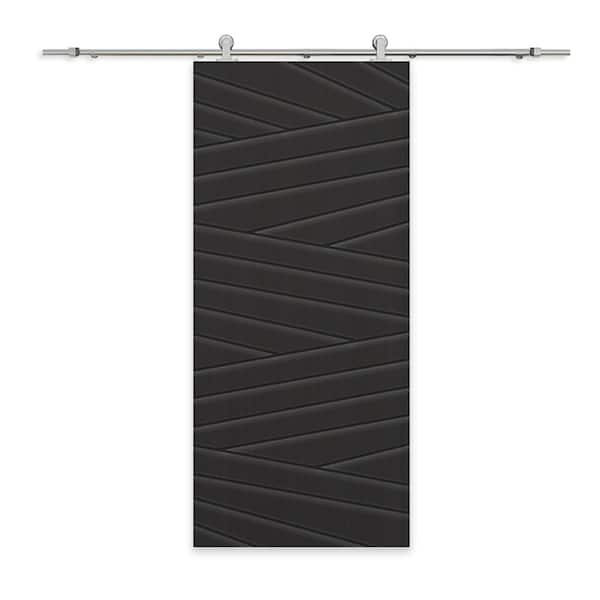 CALHOME 30 in. x 80 in. Black Painted Composite MDF Paneled Interior Sliding Barn Door with Hardware Kit
