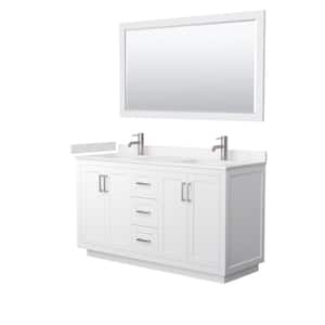 Miranda 60 in. W Double Bath Vanity in White with Cultured Marble Vanity Top in LV Carrara with White Basins and Mirror
