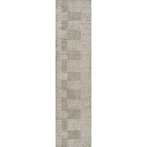 Petra Abstract Stripe Geometric Shag Gray/Ivory 2 ft. x 10 ft. Runner Rug