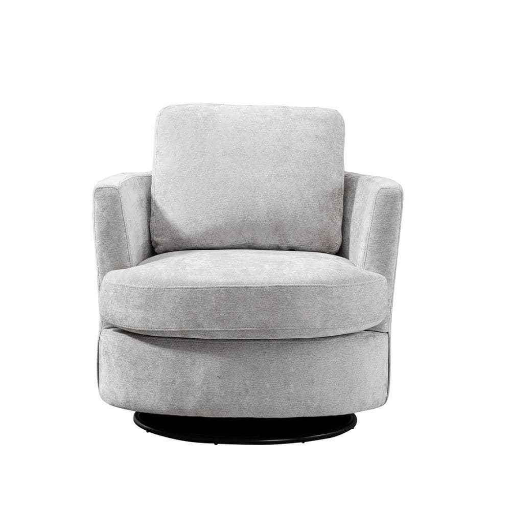 Nice 31.9 in. W Light Gray Chenille Swivel Accent Barrel Chair with 1 Pillo