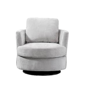 Nice 31.9 in. W Light Gray Chenille Swivel Accent Barrel Chair with 1 Pillow