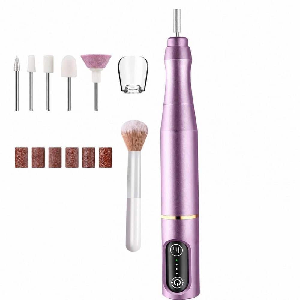 Portable Rechargeable Cordless Electric Nail File Manicure Pedicure Efile Kit in Purple for Home Salon (1-Pack)