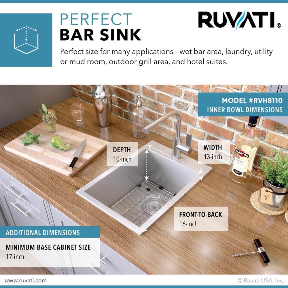 Ruvati 15 x 20 Inch Stainless Steel Drop-In Bar Prep Sink