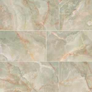 Aura Green Onyx Look Polished Porcelain Tile 24 in. x 48 in., Floor and Wall (16 sq. ft./Case)