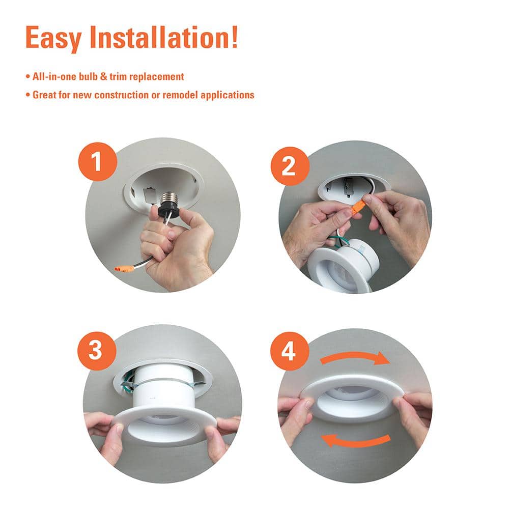 4-Inch White Aluminum Recessed LED Retrofit Light with Selectable CCT
