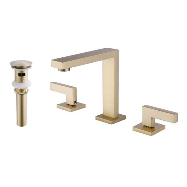 8 in. Widespread Double Handle Bathroom Faucet with Pop-up Drain Kit Brass 3 Hole Sink Basin Vanity Taps in Brushed Gold