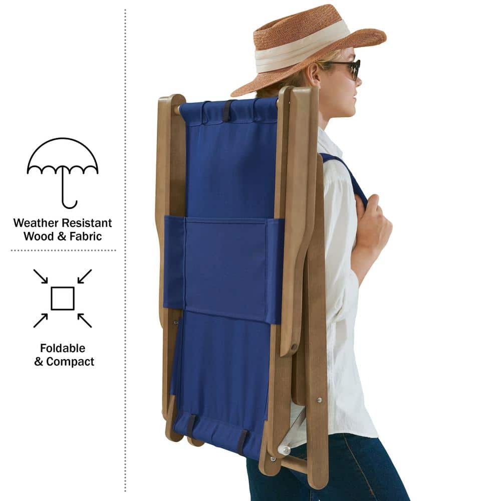 Blue Eucalyptus Wood Folding Camping Chair with Arms