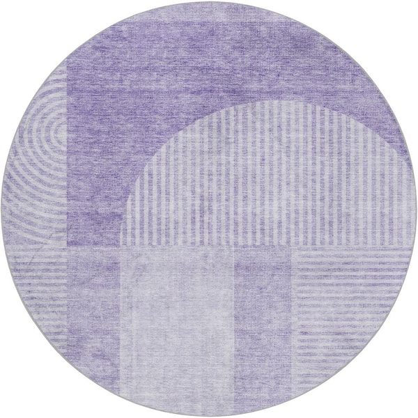 Dream Shag Premium Machine Washable Abstract ADS711 Lavender 8 ft. x 8 ft. Round Rug